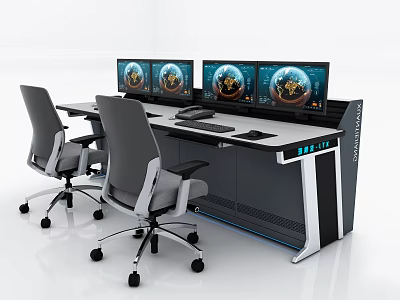 Modern Functional Desk With Multiple Monitors And Office Chairs For Professional Workstation Setup 3d model