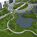 Serene Park Landscape With Lake Winding Paths Lush Trees Green Islands And Sunset Views
