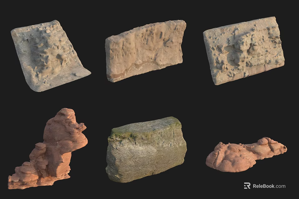 Rockery Stones With Various Natural Shapes And Textured Surfaces For Garden 3d model 