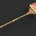 Fantasy Hammer Weapon With Golden Decoration Red Panels And Curved Handle