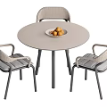 Round Dining Table Set With Three Woven Chairs And Fruit Bowl On Light Tabletop 3d model