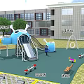 Colorful Kindergarten Outdoor Playground With Large Playground Equipment Moonlight Boat Seesaws And Swings