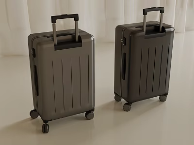 Two Gray Hard Shell Suitcases With Black Handles And Rolling Wheels 3d model