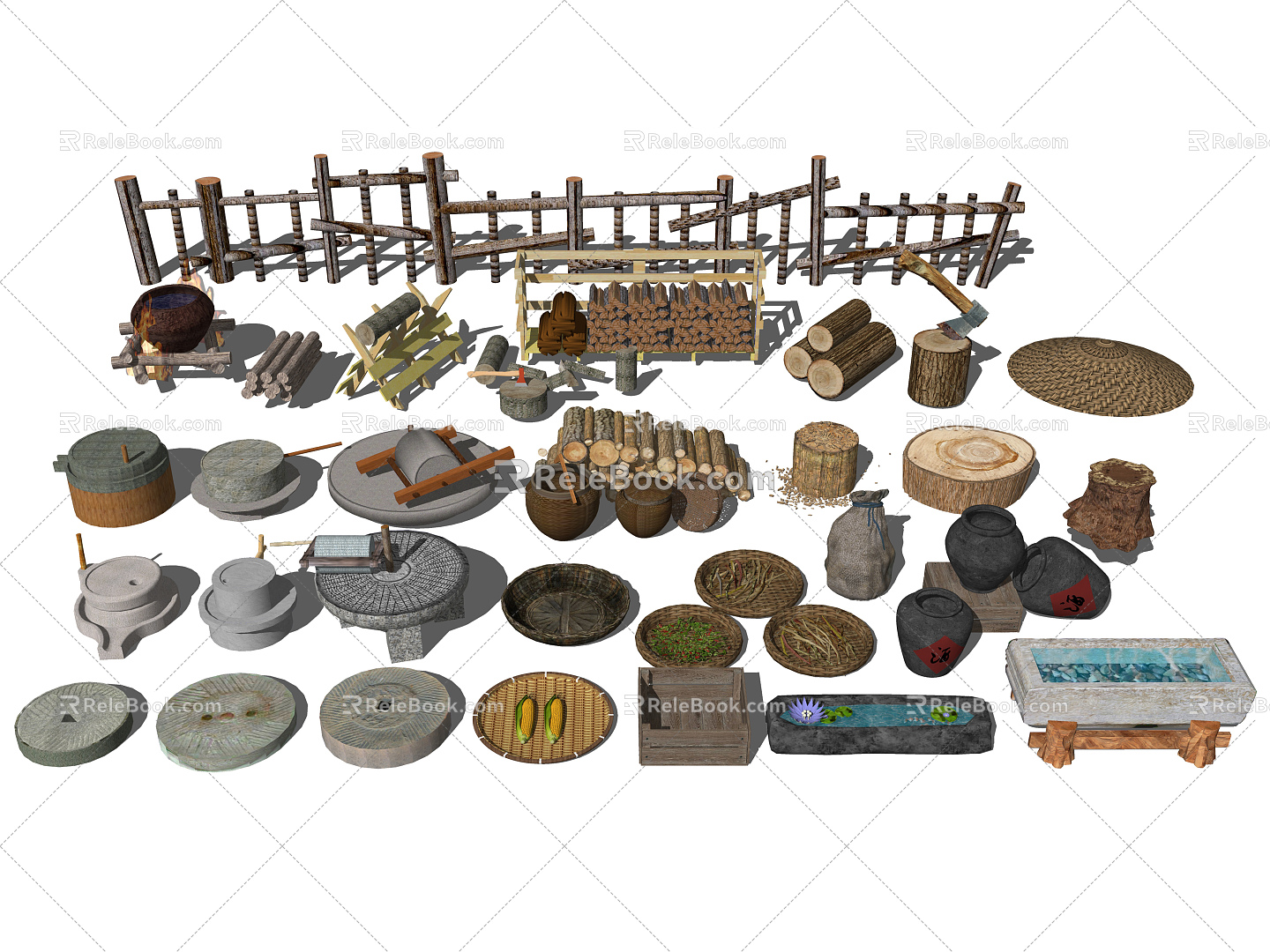 Chinese-style farm tools, rural farmhouse sketches model