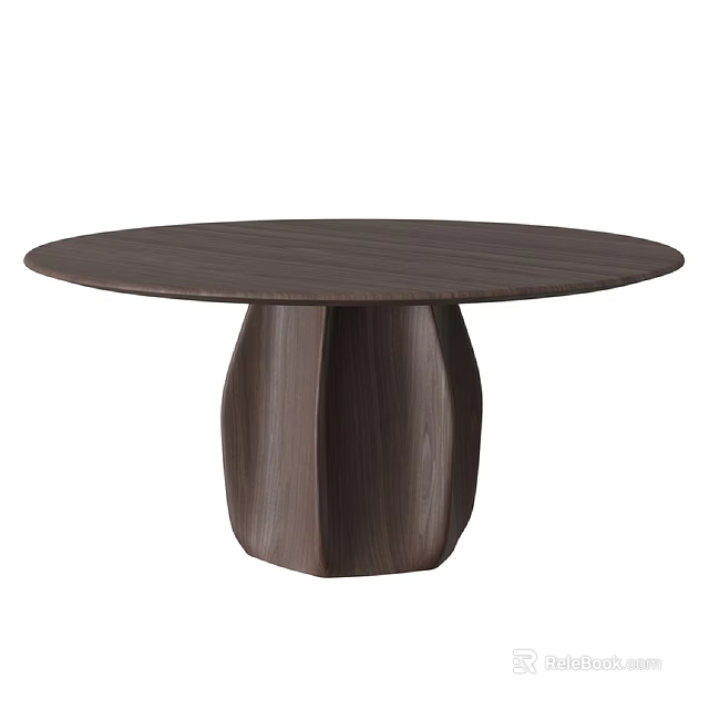 Elegant Round Wooden Dining Table With Unique Geometric Pedestal Base Design 3d model