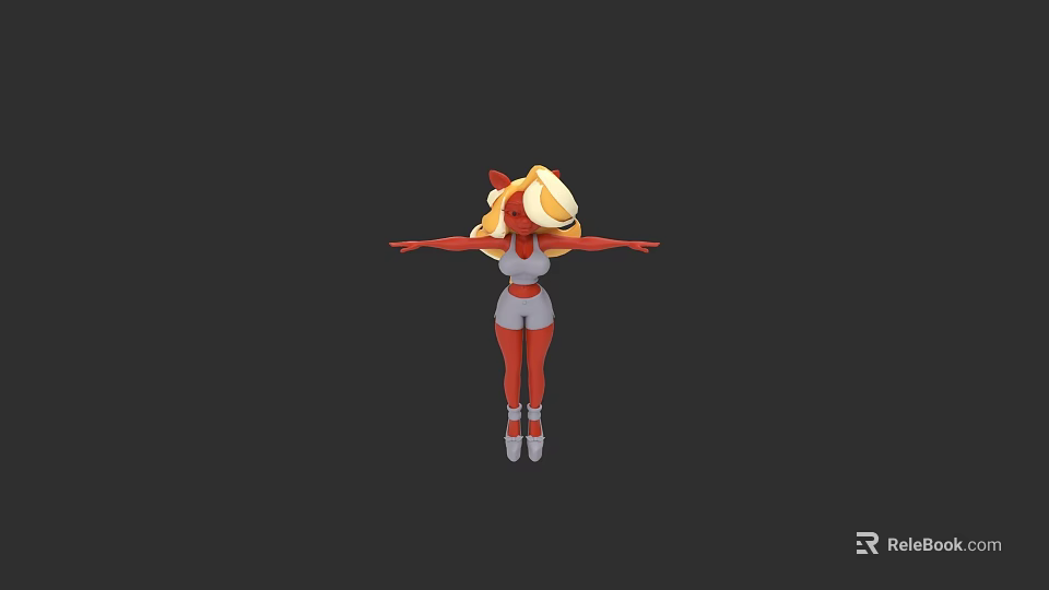 3D Game Character With Golden Red Hair White Top Red Tight Pants And Outstretched Arms 3d model 