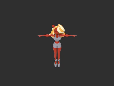 3D Game Character With Golden Red Hair White Top Red Tight Pants And Outstretched Arms 3d model