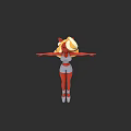 3D Game Character With Golden Red Hair White Top Red Tight Pants And Outstretched Arms