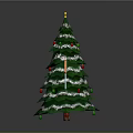 Festive Green Christmas Tree Decorated With Red Ornaments Star And White Tinsel
