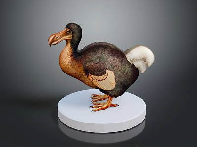 Dodo Bird Model With Detailed Feathers Standing On White Circular Base 3d model
