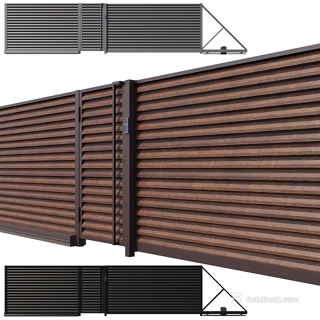 Brown Louvered Fence Panel Components With Vertical Slats For Outdoor Use 3d model 