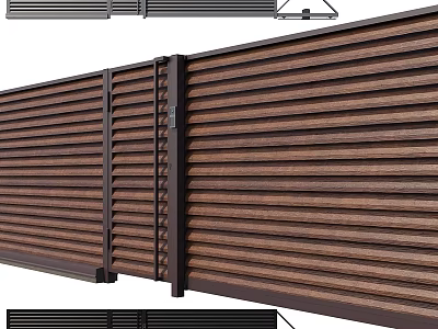 Brown Louvered Fence Panel Components With Vertical Slats For Outdoor Use 3d model