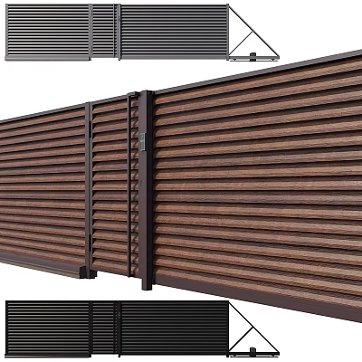 Brown Louvered Fence Panel Components With Vertical Slats For Outdoor Use 3d model