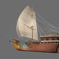 Classic Sailing Boat With White Sail Brown Hull Golden Patterns And Blue Dragon Decoration