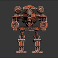 Red Mechanical Mecha Character With Four Limb Structure And Weapon Systems