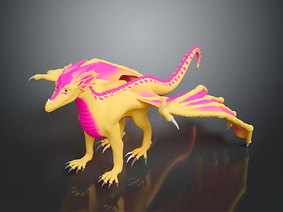 Vibrant Fantasy Dragon Character With Yellow Pink Body And Detailed 3D Model Design 3d model