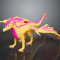 Vibrant Fantasy Dragon Character With Yellow Pink Body And Detailed 3D Model Design