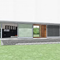 Modern Detached Villa With Large Glass Windows Lawn And Surrounding Trees