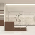 Modern Clothing Store With Glass Door Wooden Frame White Walls Clothing Racks And Display Shelves