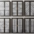 Decorative Sliding Doors Featuring Various Geometric Patterns Dark Frames And Glass Panels 3d model