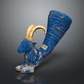 Blue Ram Shaped Wine Goblet With Golden Horn And Intricate Blue Patterns