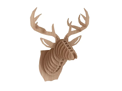Wooden Deer Head Wall Hanging with Layered Design for Home Decor 3d model