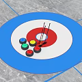 Curling Sports Equipment With Colored Stones Brushes And Ice Rink Target Area