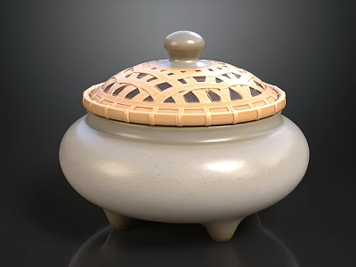 Ceramic Container With Braided Texture Lid And Three Small Feet Base Design 3d model
