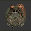 Elegant Commercial Equipment With Circular Platform Flames Statues Green Base And Claw Design