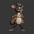 Cartoon Mouse Character Wearing Brown Hat And Orange Coat Carrying Bag Standing Pose