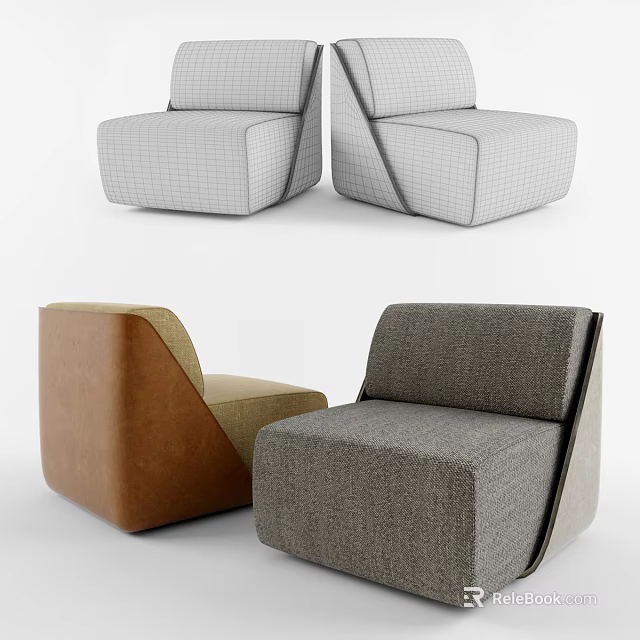 Modern Geometric Design Accent Chairs With Different Colors Fabric Upholstery For Living Room 3d model 