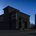 Traditional Multi storey Office Building With Red Brick Exterior Arched Entrance And Tree Lined Surroundings