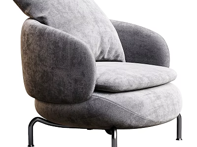 Gray Plush Accent Chair With Rounded Arms And Black Metal Legs 3d model