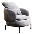 Gray Plush Accent Chair With Rounded Arms And Black Metal Legs