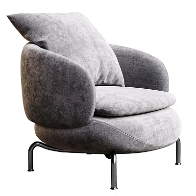 Gray Plush Accent Chair With Rounded Arms And Black Metal Legs 3d model