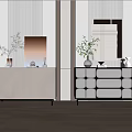 Modern Console And Side Cabinet Design With Decorative Plants Mirror And Vase In Entryway