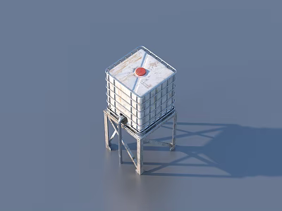 Industrial Equipment Square White Storage Tank With Red Top And Metal Frame 3d model