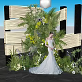 Photo Check In Spot Featuring Wooden Striped Structure Lush Green Plants And Colorful Flowers