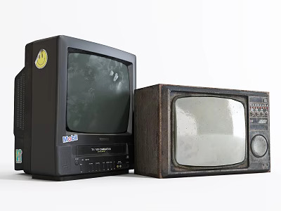 Two Different Vintage Televisions Featuring Retro Design And Classic Wooden Black Cases 3d model