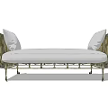 Elegant Ottoman With Upholstered Seat Decorative Pillows And Vintage Metal Frame