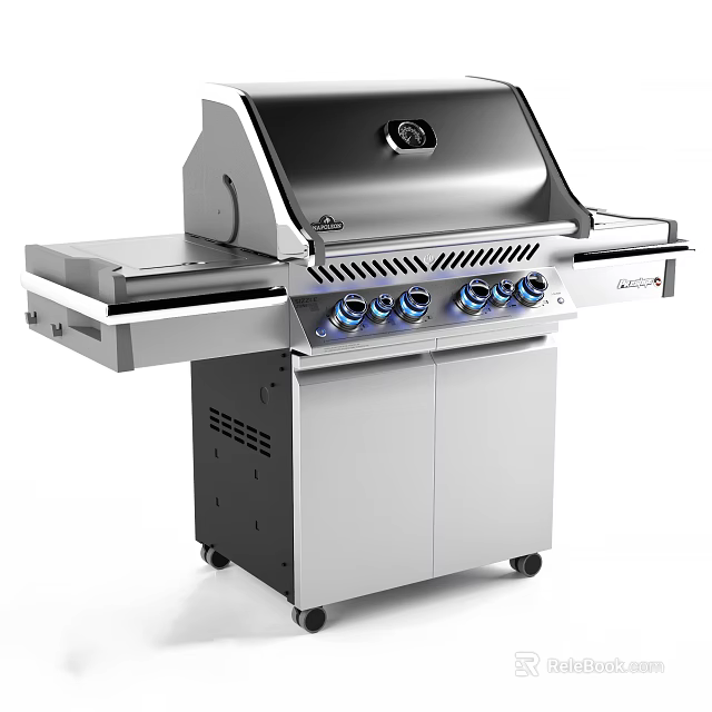 Stainless Steel Outdoor Grill with Multiple Burners and Mobile Cabinet as Kitchen Appliance 3d model 