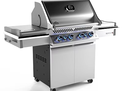 Stainless Steel Outdoor Grill with Multiple Burners and Mobile Cabinet as Kitchen Appliance 3d model