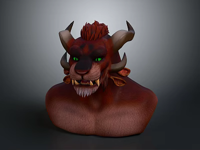 Fierce Game and Movie Character With Red Fur Green Eyes Sharp Horns And Fangs 3d model