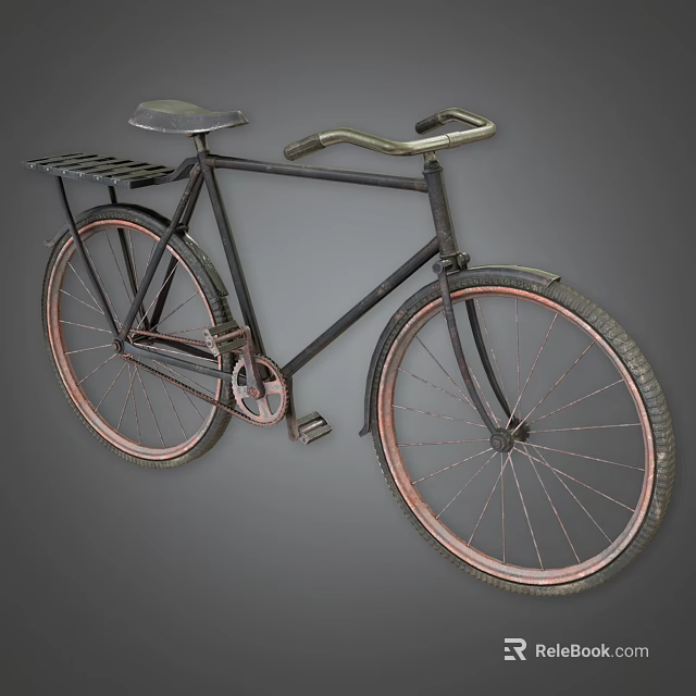 Vintage Style Bicycle With Metal Frame Rear Rack And Brown Tires 3d model 
