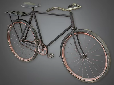 Vintage Style Bicycle With Metal Frame Rear Rack And Brown Tires 3d model