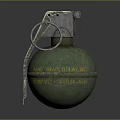 Vintage Military Hand Grenade With Green Body Yellow Text And Metal Pull Ring
