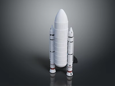 Detailed Space Rocket Model with White Main Body and Red Base Boosters 3d model