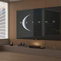 Large TV Mounted On Wooden Wall Displaying Beyond With Green Plant And Table Lamp