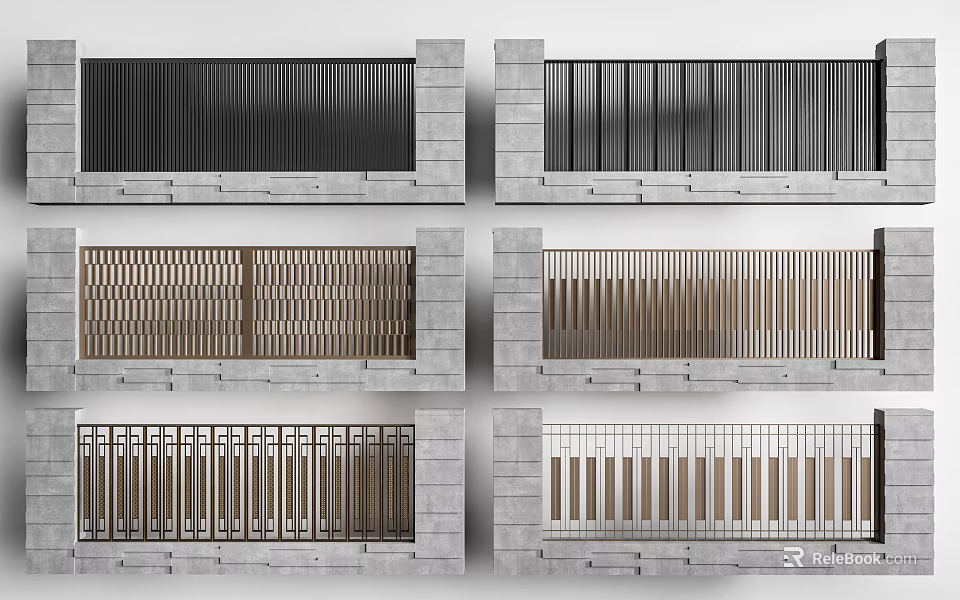 Building Facade Design Featuring Various Metal Grilles And Concrete Structures 3d model 