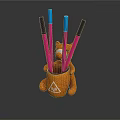 Brown Bear Shaped Pen Holder With Colorful Pens For Office Stationery Organization